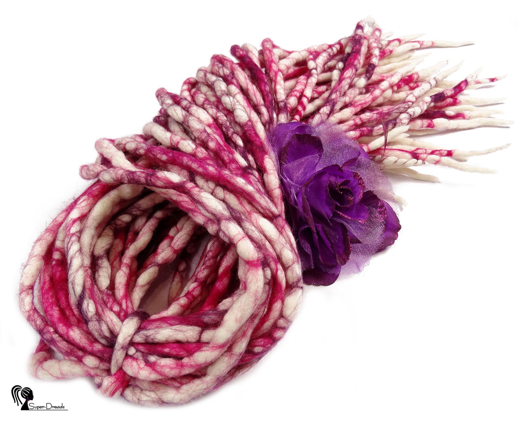Pink Weisse Wolle Dreadlocks, Dreads Erweiterungen, Doppelende Raspberry Ice Cream von Etsy - SuperDreadsArt