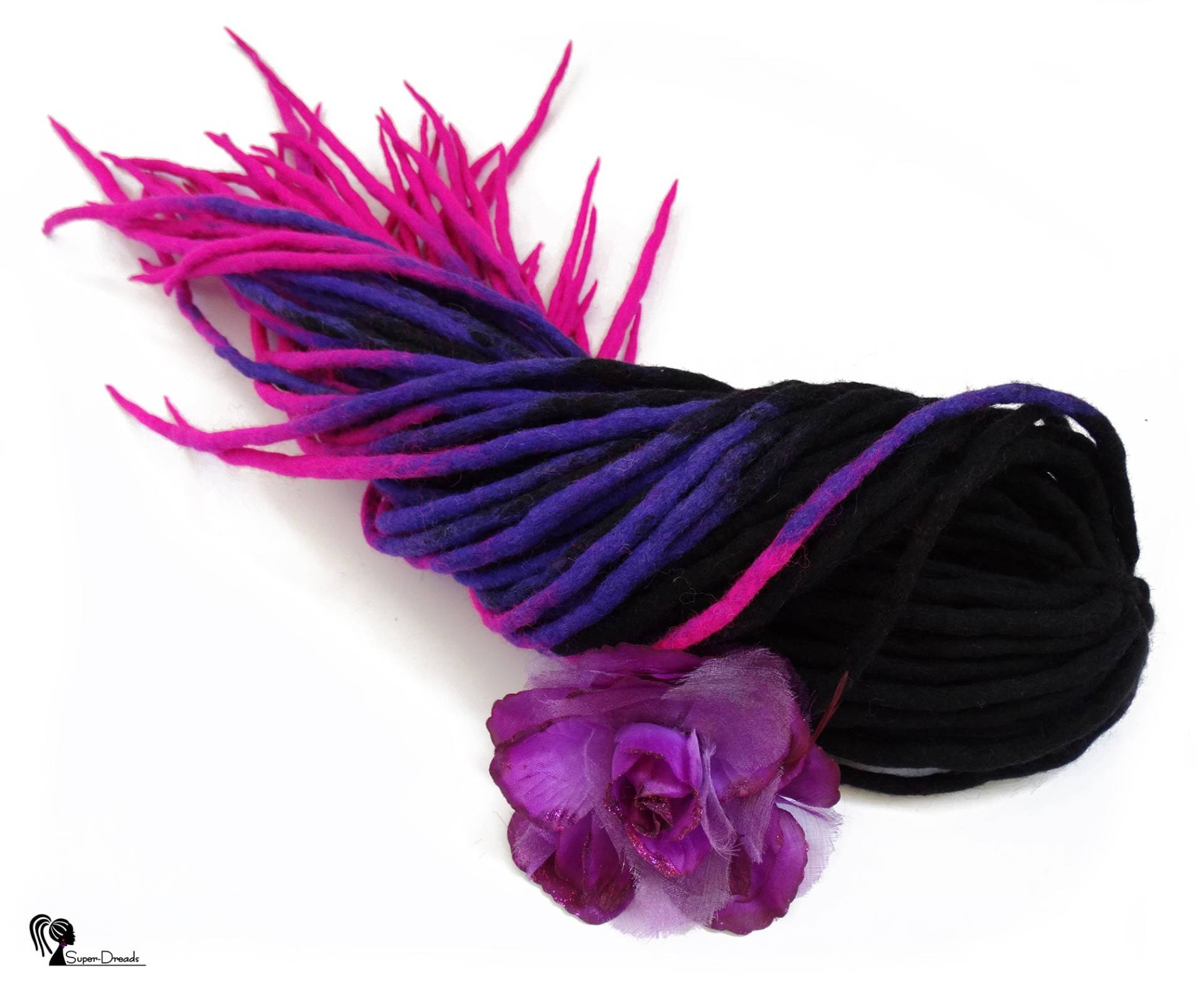 Schwarz Lila Wolle Dreadlocks, Pink Ombe Dreads, Dreadlock Erweiterungen, Doppelendig, Aurora Borealis von Etsy - SuperDreadsArt