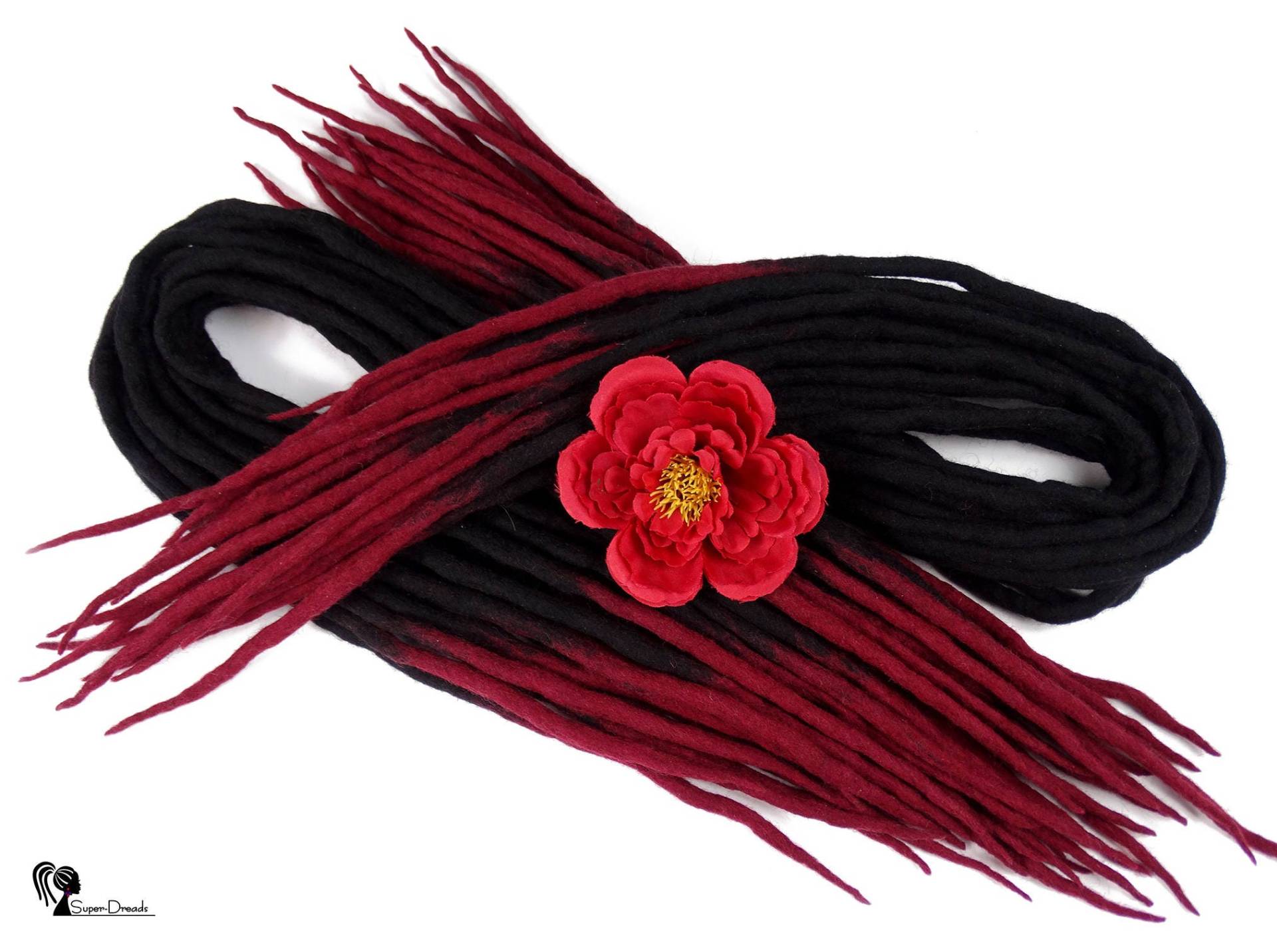 Schwarz Rot Wolle Dreadlocks Erweiterungen, Burgundy Ombre Dreads, Komplettes Set Doppel-Endige Dreads von Etsy - SuperDreadsArt