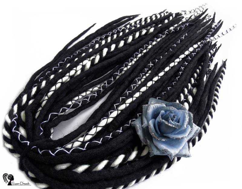 Schwarz Und Weiße Wolle Dreadlocks Handgefertigte Doppelende Dreads von Etsy - SuperDreadsArt