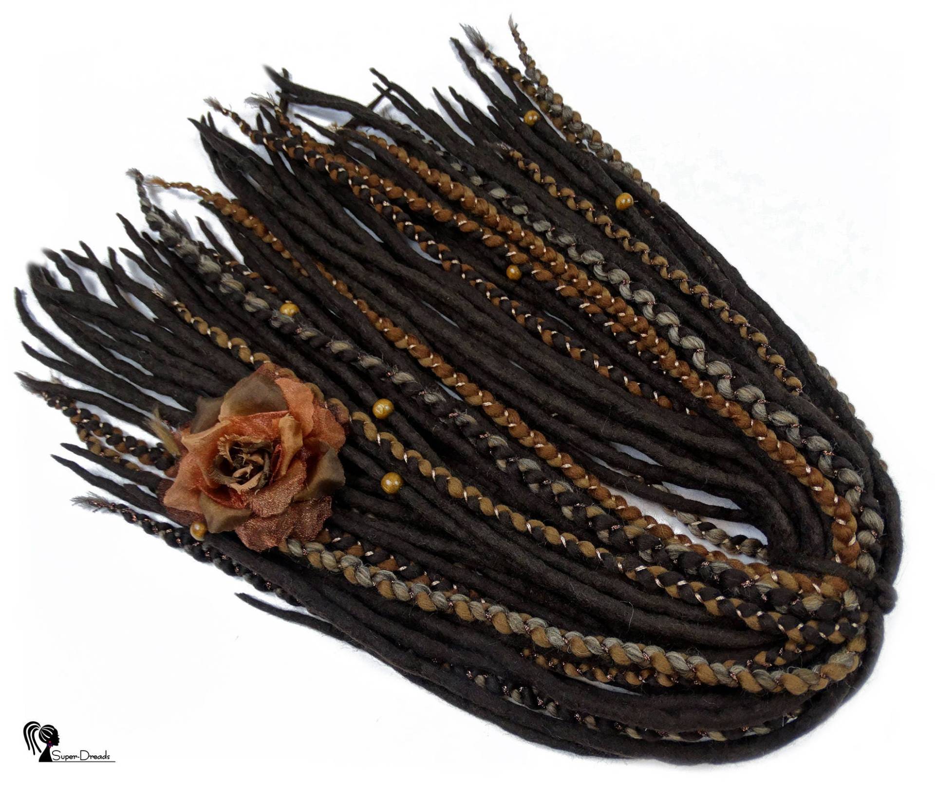 Volles Set Wolle Dreadlocks Braune Geflochtene Boho Dreads, Doppel-Endig von Etsy - SuperDreadsArt