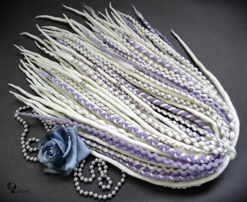 Weiße Woll-Dreadlocks Lavendel Zöpfe, Perlen, Doppel-Endige Dreads von Etsy - SuperDreadsArt