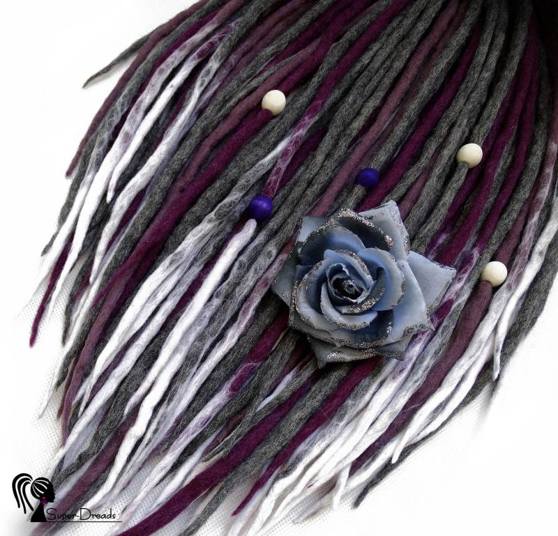 Wolle Dreadlocks Komplettset Lila Grau Weiß Ombre, Merino Dreads Mit Perlen von Etsy - SuperDreadsArt