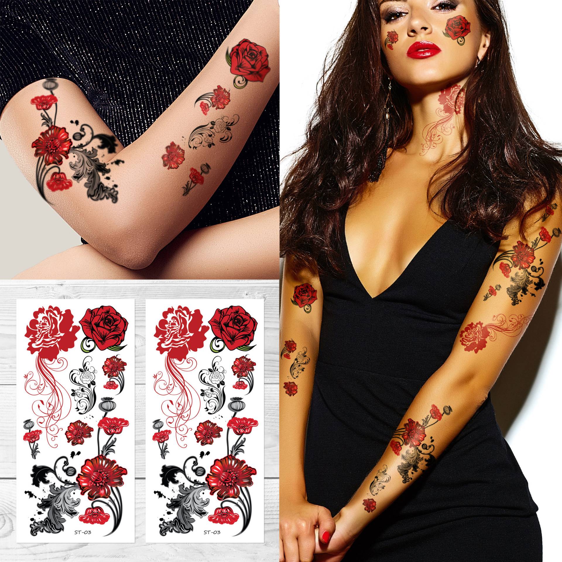 Supperb® Temporäre Tattoos - Europa Schönheiten Rote Rosen Tattoo Ärmel Großes Arm von Etsy - SupperbTattoos