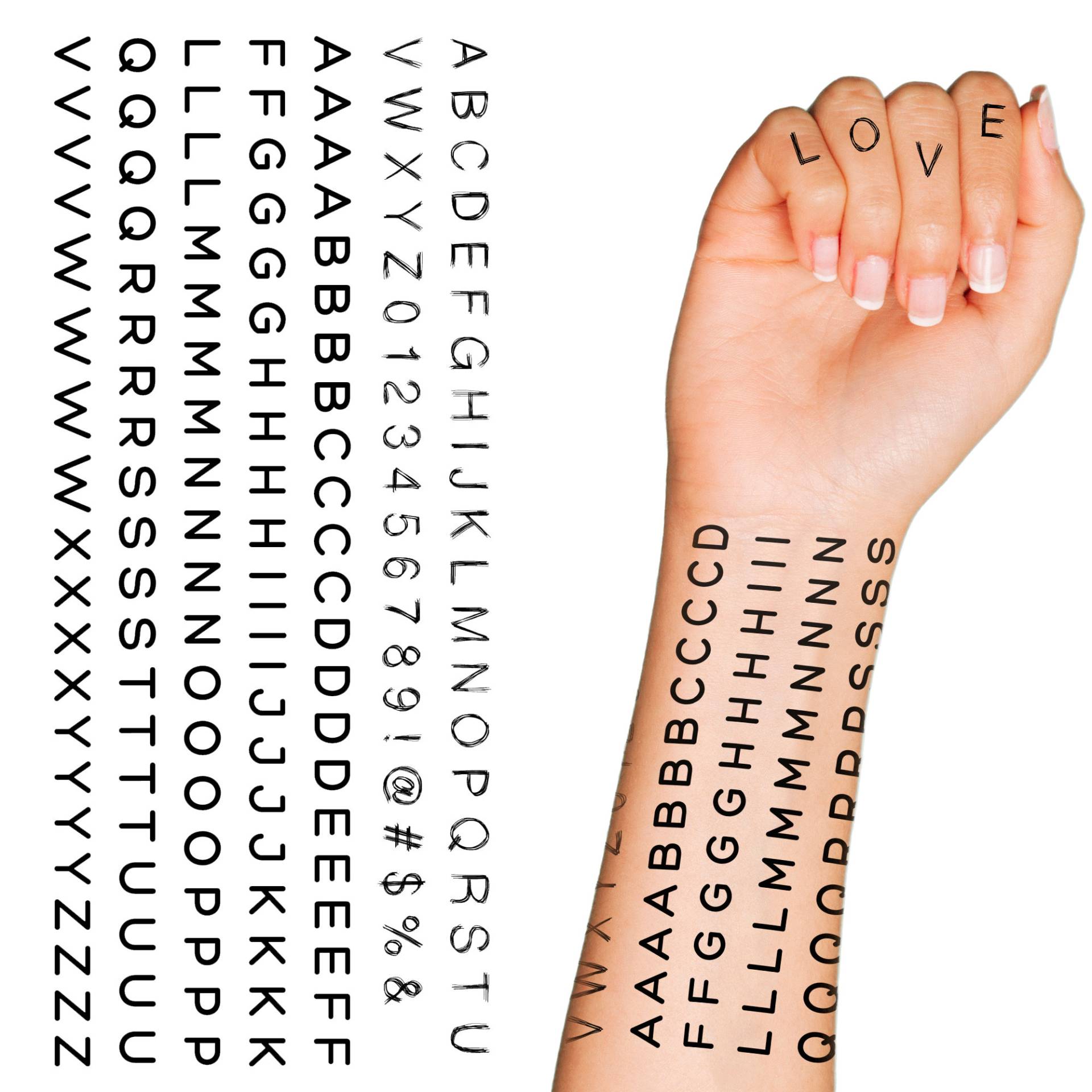 Supperb® Temporäre Tattoos - Handschrift Tattoos, Alphabet Buchstaben Fingertattoos Typografisch Personalisierte Temporäres Tattoo von Etsy - SupperbTattoos
