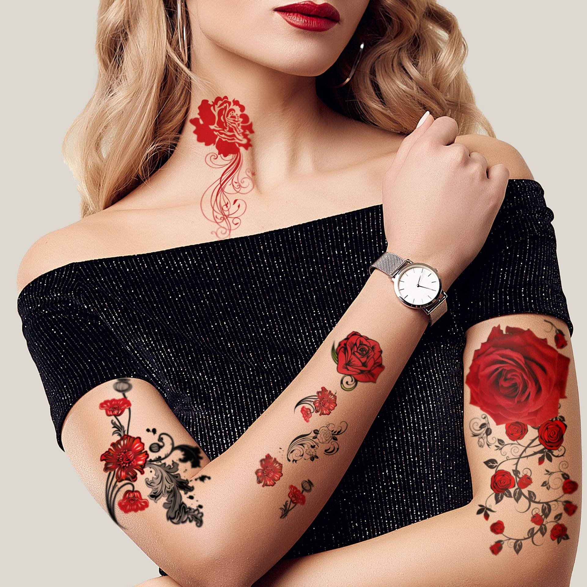 Supperb® Temporäre Tattoos - Liebe Rote Rosen | 2Er Set von Etsy - SupperbTattoos