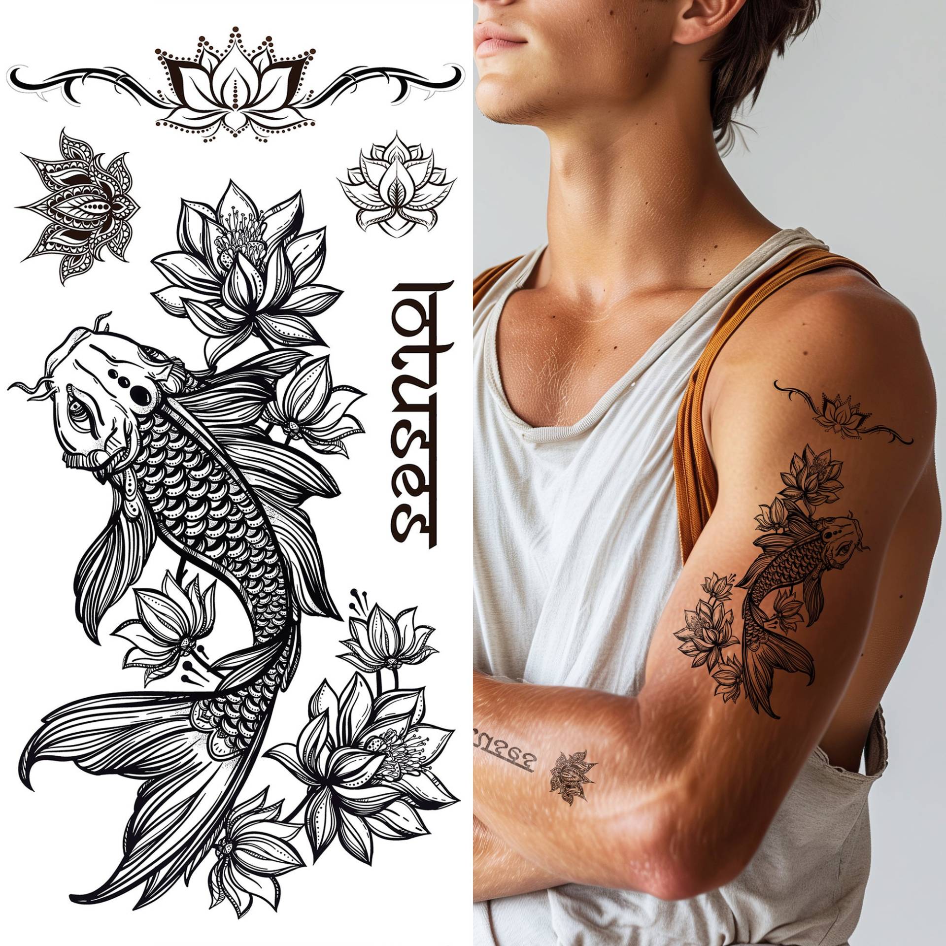 Supperb Temporäre Tattoos - Fisch & Lotus von Etsy - SupperbTattoos