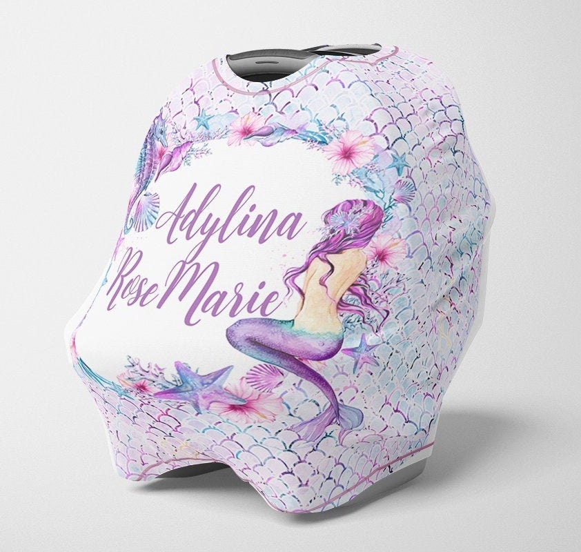 Personalisierter Autositz Baldachin, Dehnbarer Meerjungfrau Autositzbezug, Blumen 4 in 1 Abdeckung, Mädchen Pflegebezug Sc164 von Etsy - SweetBabyDays