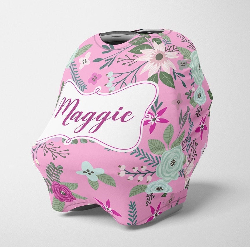 Personalisierter Autositz Baldachin, Mädchen Dehnbarer Autositzbezug, Blumen 4 in 1 Abdeckung, Pflegebezug von Etsy - SweetBabyDays
