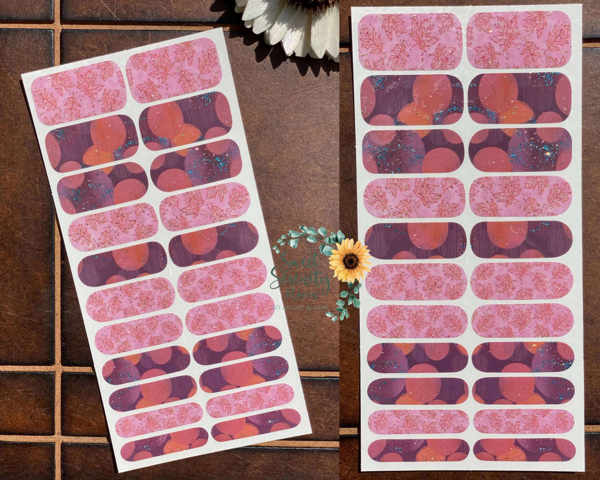 Ahorn Zucker Nagellack Wraps; Blätter Nagelstreifen; Glänzend; Rosa Und Dunkelrosa/Braune Kreise; Florales Design Ahorn Zucker Nagellack Wraps; Blätter Nagelstreifen; Glänzend; Rosa Und Dunkelrosa/Braune Kreise; Florales Design von Etsy - SweetSerenityHaven