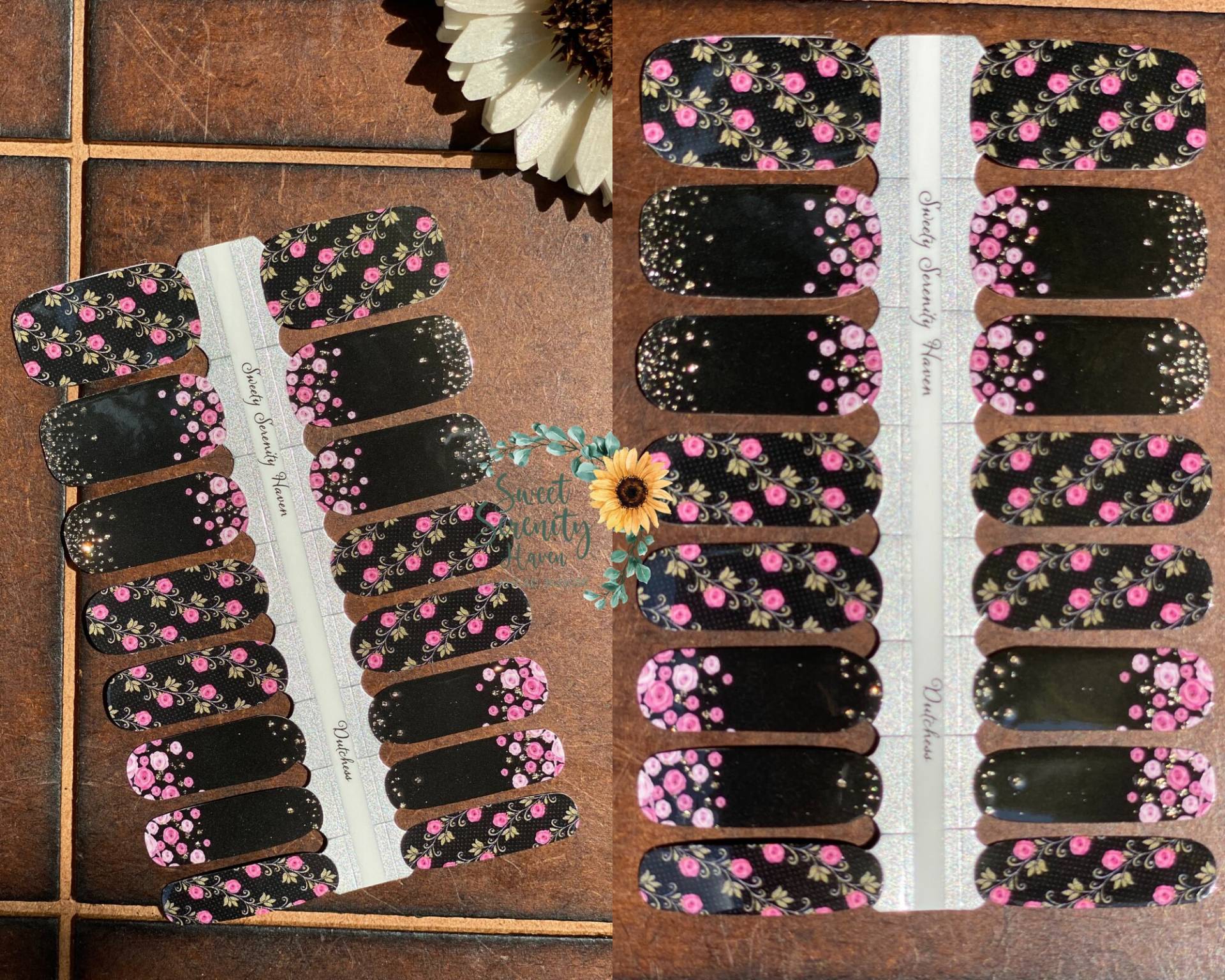 Dutchess Nail Polish Wraps; Schwarze Und Pinke Nagelstreifen; Glänzend; Rose Blume Art; Florales Design Dutchess Nail Polish Wraps; Schwarze Und Pinke Nagelstreifen; Glänzend; Rose Blume Art; Florales Design von Etsy - SweetSerenityHaven