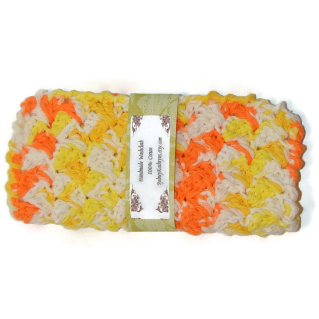 Gehäkeltes Geschirrtuch, Ausgefallenes Gesichtstuch, Orange, Gelb, Weiß, Spa Waschlappen, Waschtuch, Facewasher von Etsy - SydneyKathryns