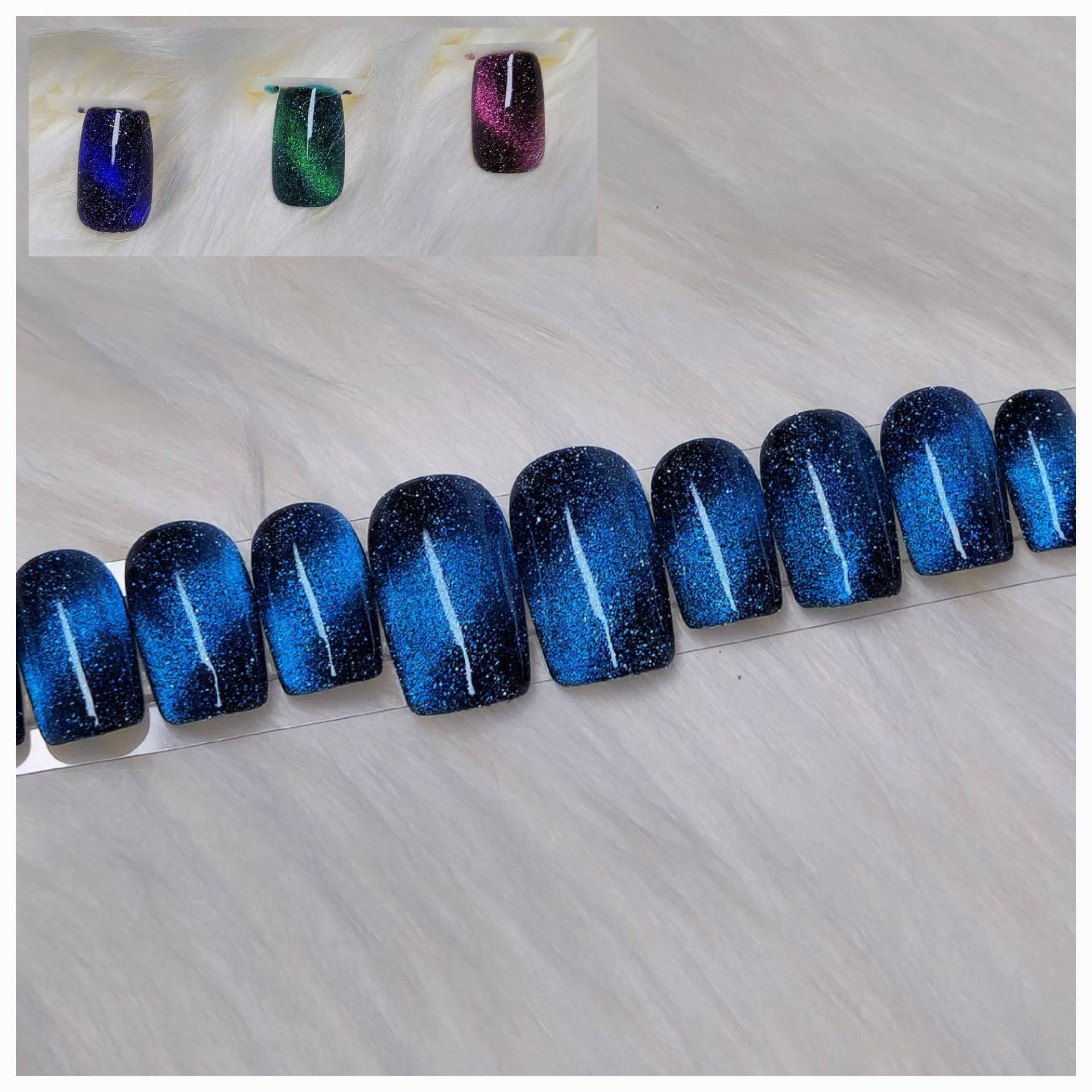 Depth Of Space Cat Eye Press On Nails, Magnetic, Blau, Lila, Rosa, Grün, Festive von Etsy - SymbelNails