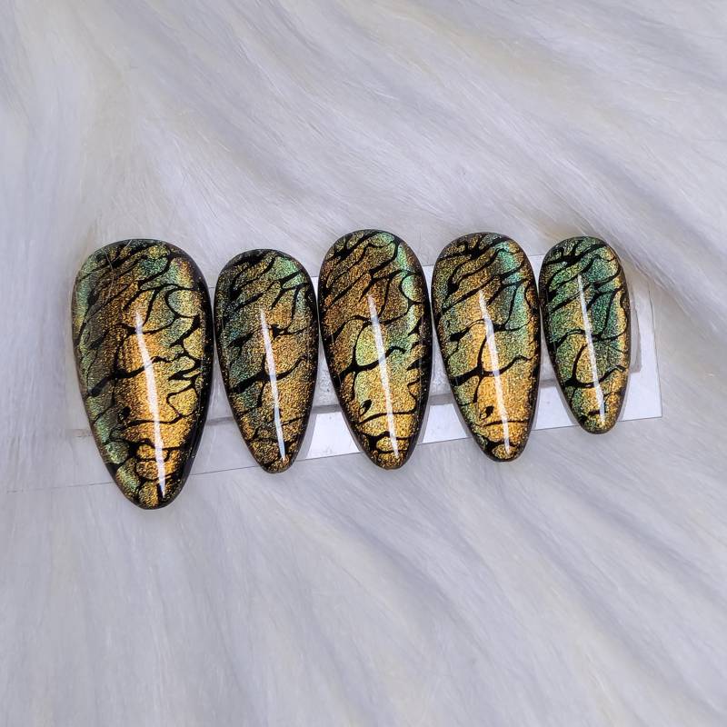 Polaris Cat Eye Mit Schwarzem Muster Press On Nails, Katzenauge, Chamäleon von Etsy - SymbelNails