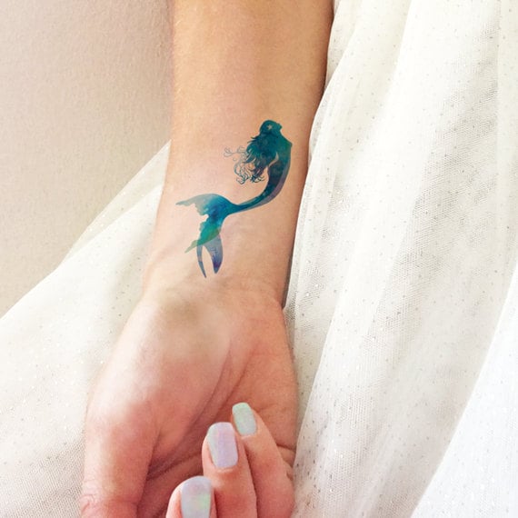 Meerjungfrau-Aquarell - Temporäres Tattoo von Etsy - TTTattoodotcom