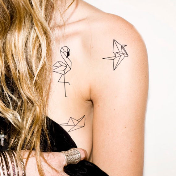 Origami - Flamingo Boot Kranich Temporäres Tattoo Pack Of 3 von Etsy - TTTattoodotcom