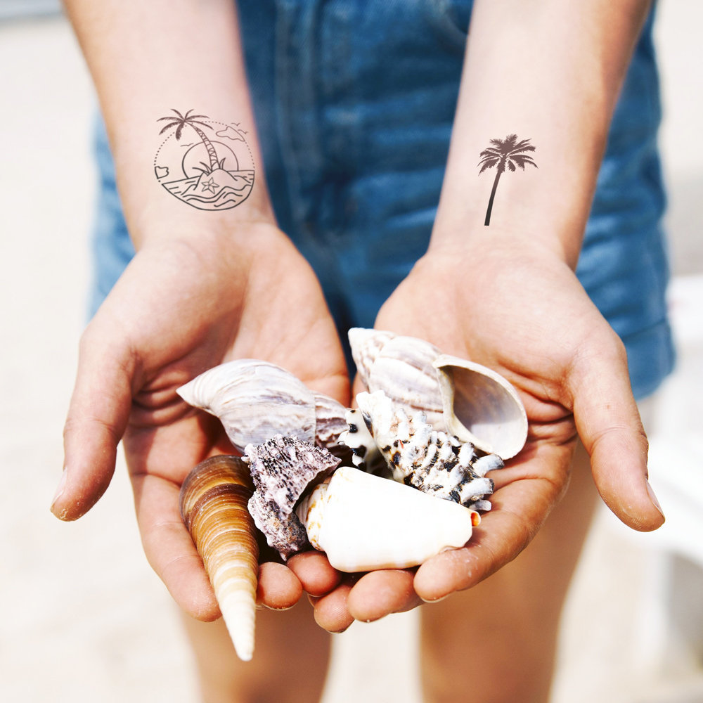 Palme - Malibu Sonnenuntergang Temporäres Tattoo | 2Er Set von Etsy - TTTattoodotcom