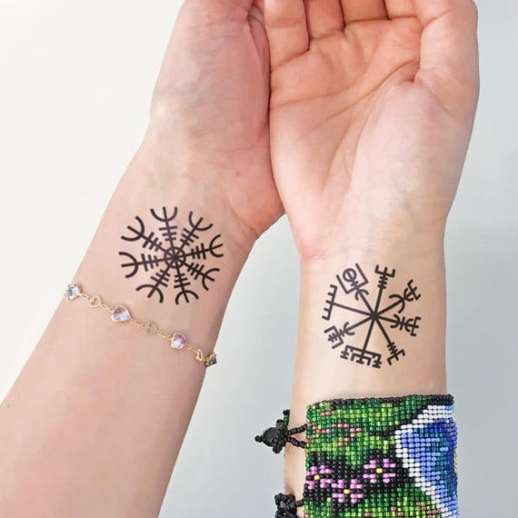 Viking - Aegishjalmur Vegvisir 2 Temporäres Tattoos von Etsy - TTTattoodotcom