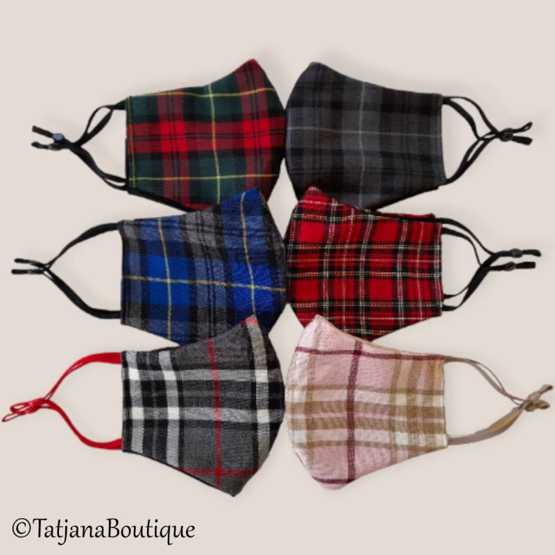 Gesichtsmaske Mit Nasendraht, Atmungsaktiv Waschbar Wiederverwendbar, Tartan Unisex Teens Frau Männer Gesichtsmaske, Baumwolle Uk von Etsy - TatjanaBoutique