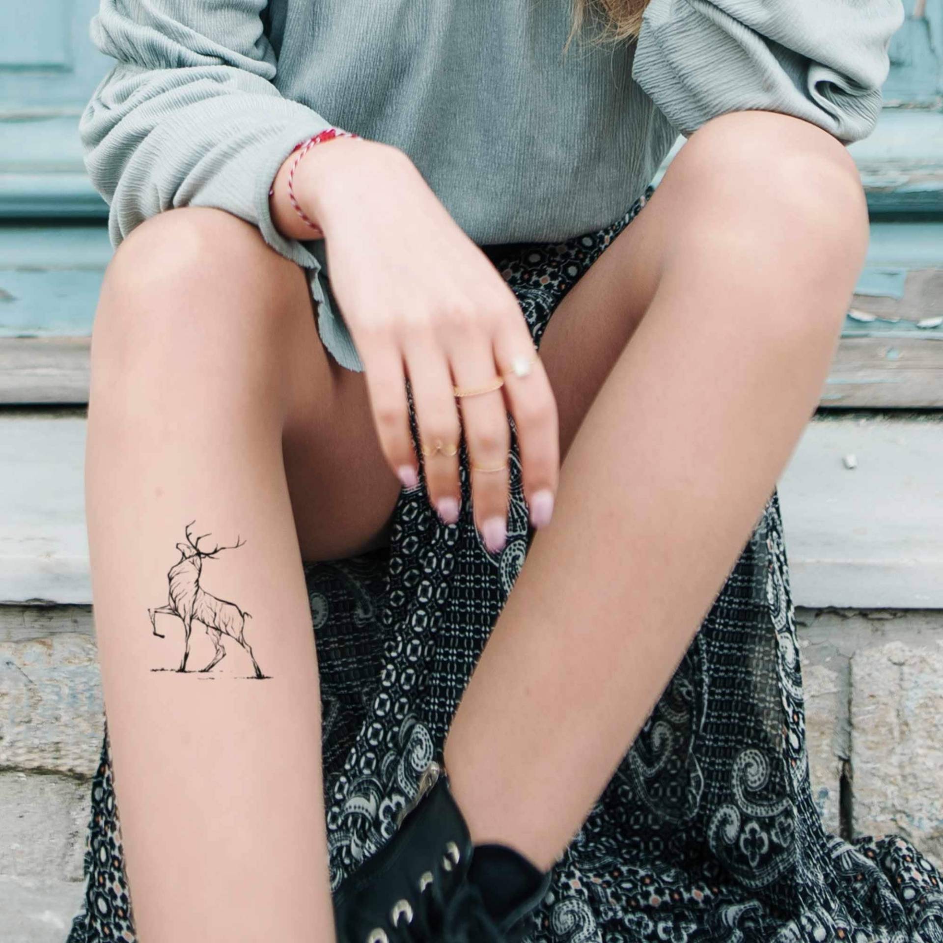 Hirsch Temporäres Tattoo Für Männer Und Frauen, Exklusives Handgezeichnetes von Etsy - TattooYourStyle
