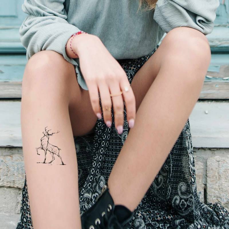 Hirsch Temporäres Tattoo Für Männer Und Frauen, Exklusives Handgezeichnetes von Etsy - TattooYourStyle
