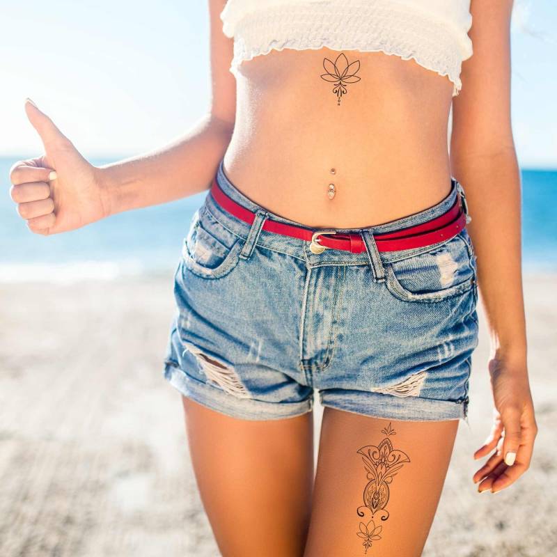 Ornamentales Temporäres Tattoo, Unalome Lotus, Fake Weibliches Tattoo von Etsy - TattooYourStyle