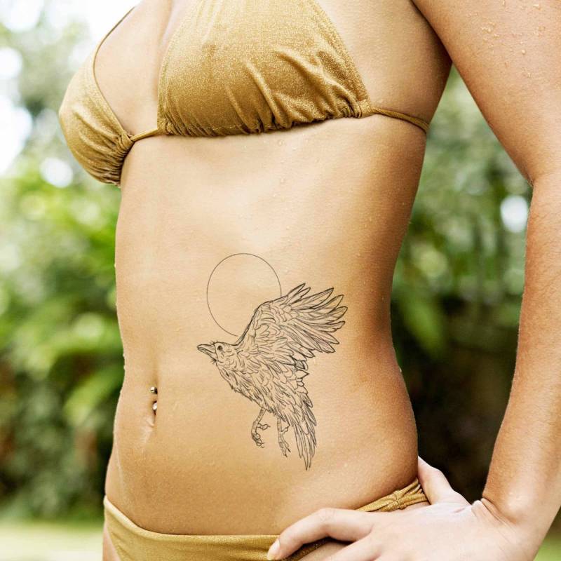 Rabe Und Mond Temporäres Tattoo Für Frauen Männer, Exklusives Handgezeichnetes von Etsy - TattooYourStyle