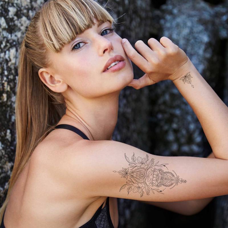 Temporäres Tattoo Blumen, Ornamentales Temporäres Tattoo, Blumentattoo, Florales Für Frauen, Feminines von Etsy - TattooYourStyle