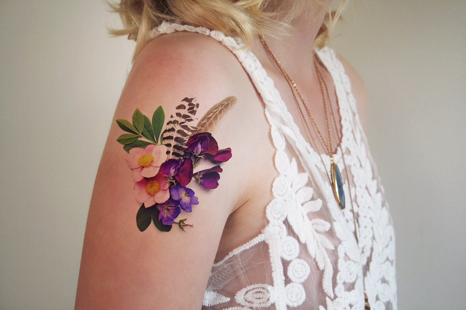 Floral Feder Temporäres Tattoo - Boho Blumen Und Design von Etsy - Tattoorary