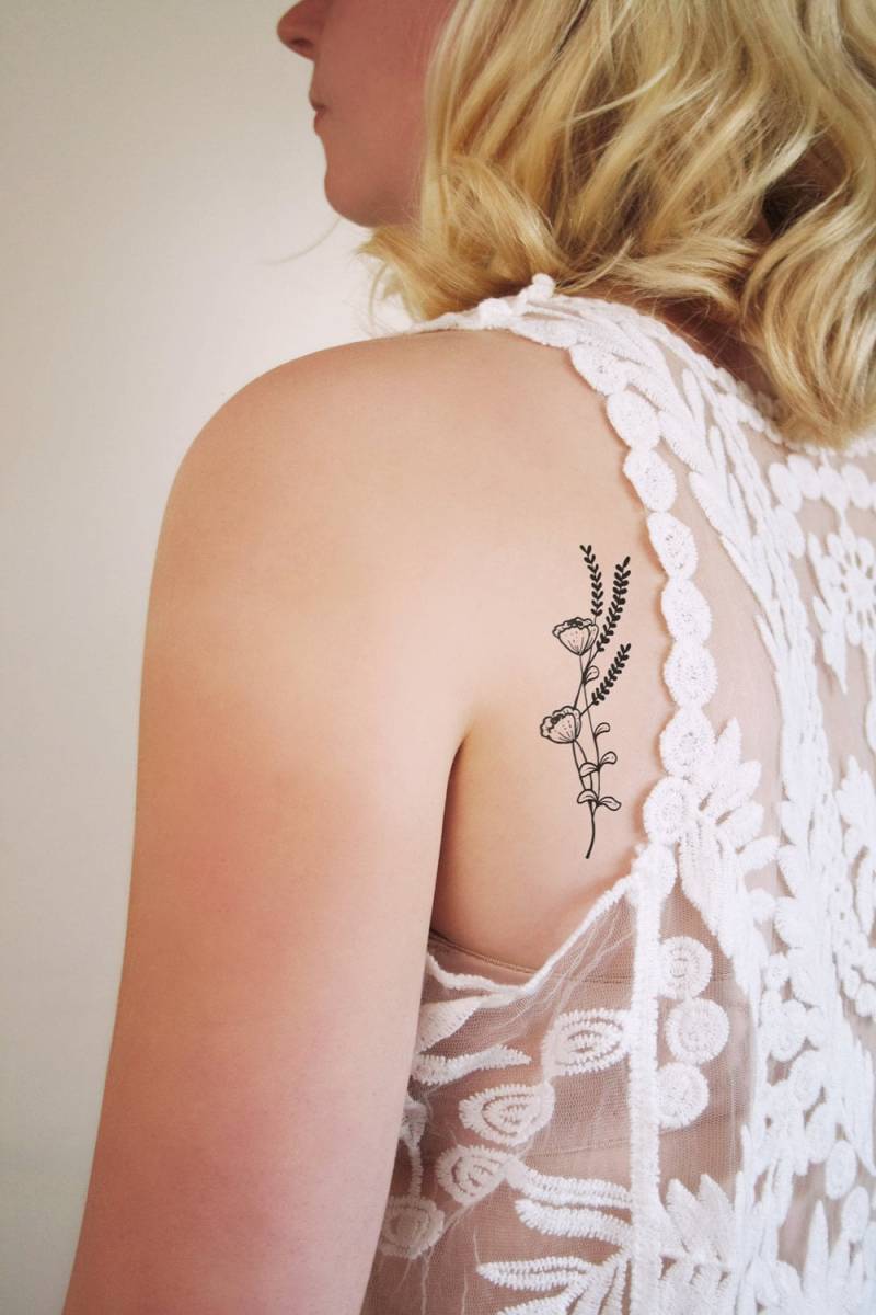 Blumen Temporäres Tattoo | Florales Boho Schmuck Zweig Geschenk Blumenzweig von Etsy - Tattoorary