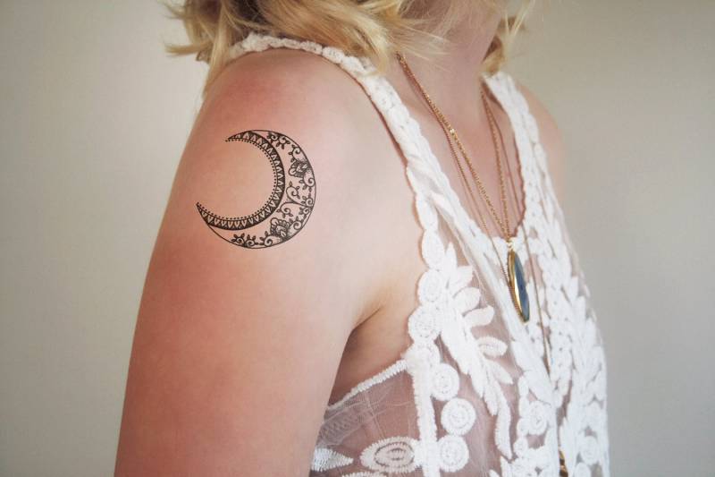 Mond Temporäres Tattoo | Zunehmender Schmuck Boho Geschenk Fest von Etsy - Tattoorary