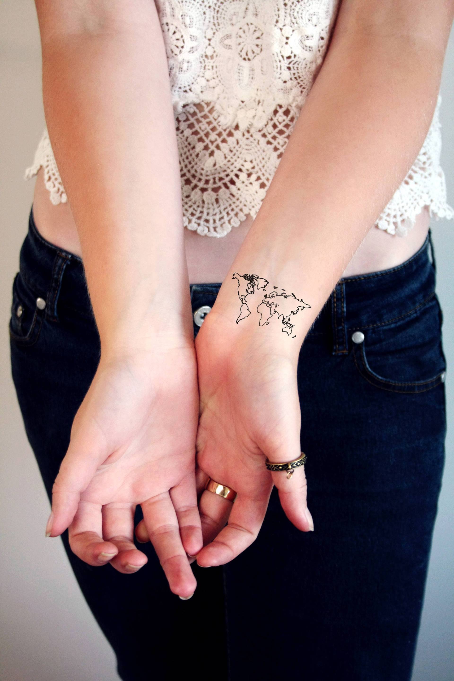 Weltkarte Temporäre Tattoos | Welt Tattoo Kleines Temporäres Festival Boho Reise Reisendes von Etsy - Tattoorary