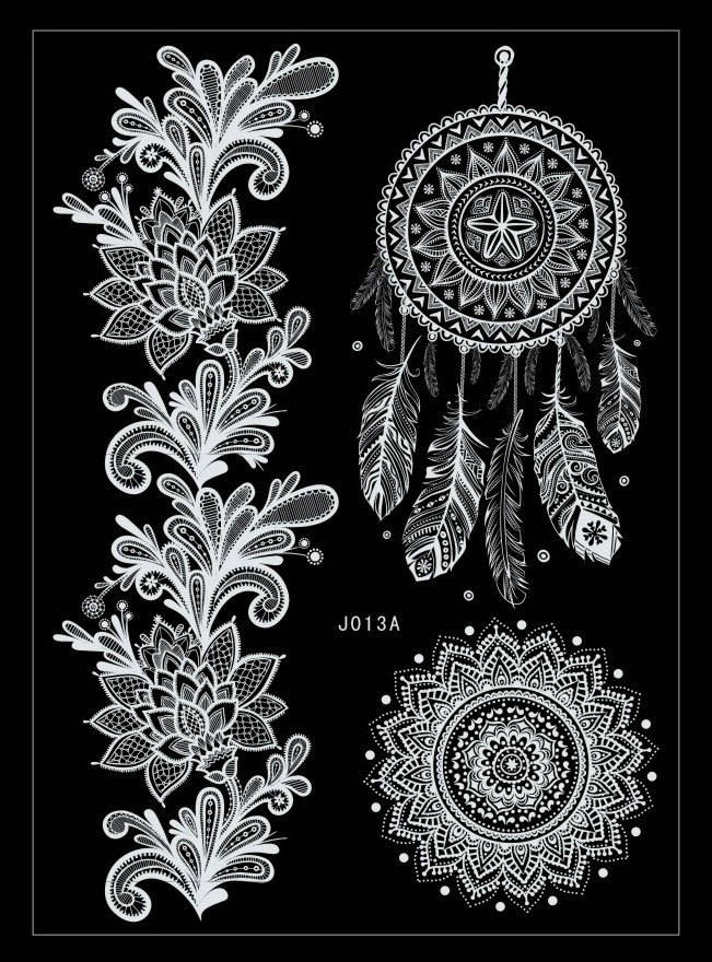 Tattoo Sticker Blätter, Weiße Blumen Tattoos, Traumfänger Brauttattoos, 4Er Set Festival Tattoos von Etsy - TattootopiaTattoos