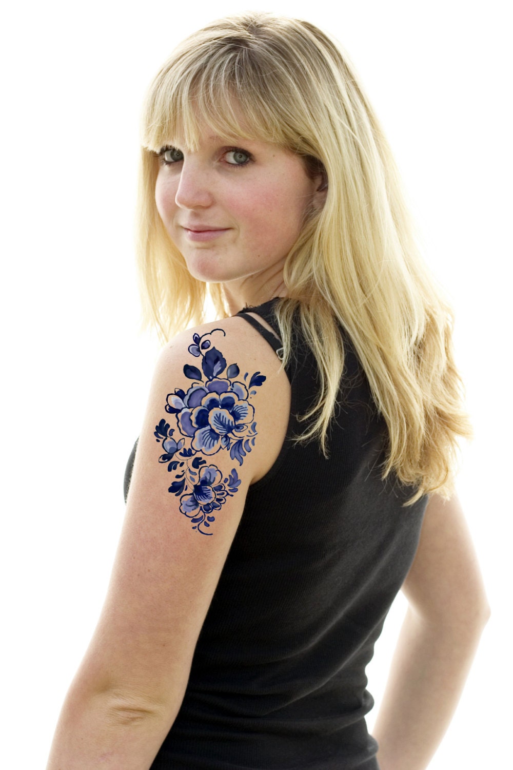Blumen Temporäres Tattoo Aquarell Inspiriertes Blaues Blumen Temporäres Tattoo Aquarell Inspiriertes Blaues von Etsy - Tempitat