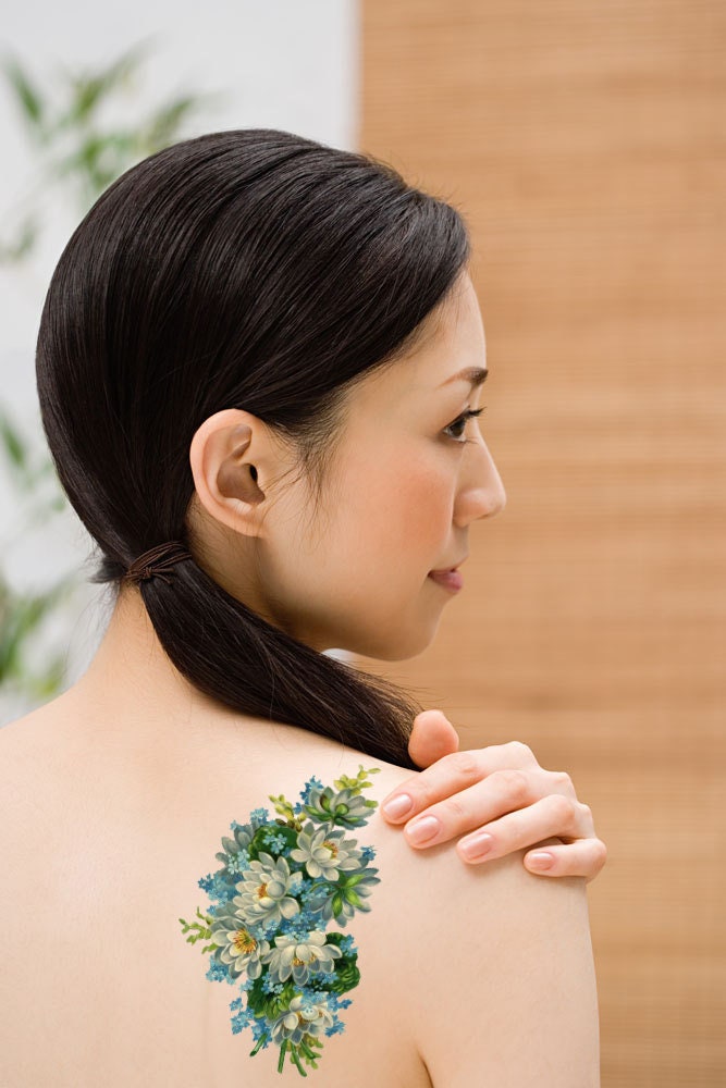 Vintage Blumen Temporäres Tattoo Vergissmeinnicht in Blau-Weißer Blume - Große Größe von Etsy - Tempitat