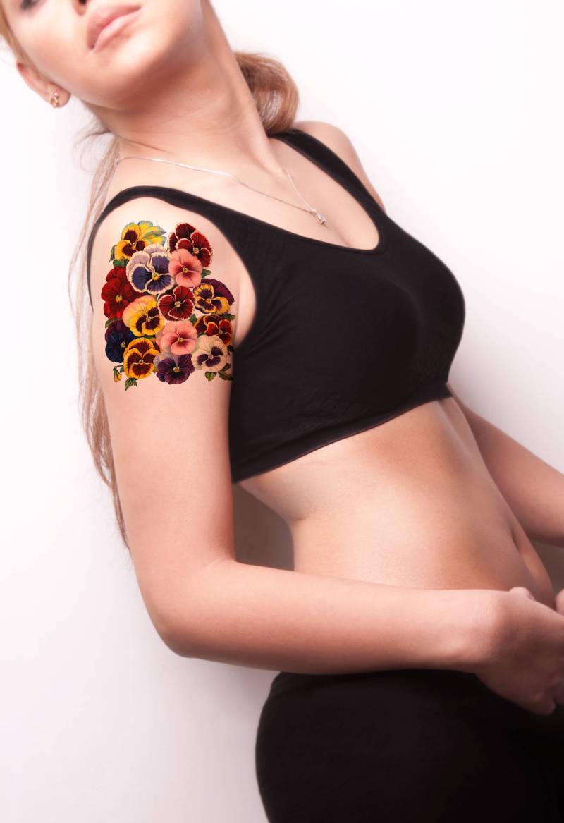 stiefmütterchen Temporäres Tattoo, Posy Of Vintage Blumen Temporary Tattoo von Etsy - Tempitat
