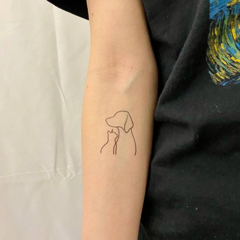 Fine Line Hund Und Katze Temporäres Tattoo | 2Er Set von Etsy - TemporaryTattooInc