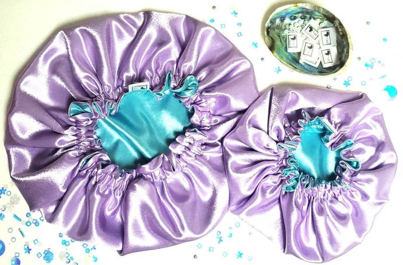 Mama Und Mich Mütze Set, Baby Mütze, Erwachsene Wendemütze, Zweifarbige Meerjungfrau-Mütze, Satin-Mütze, Seidenmütze, Lavendel von Etsy - ThatAfricanGirl