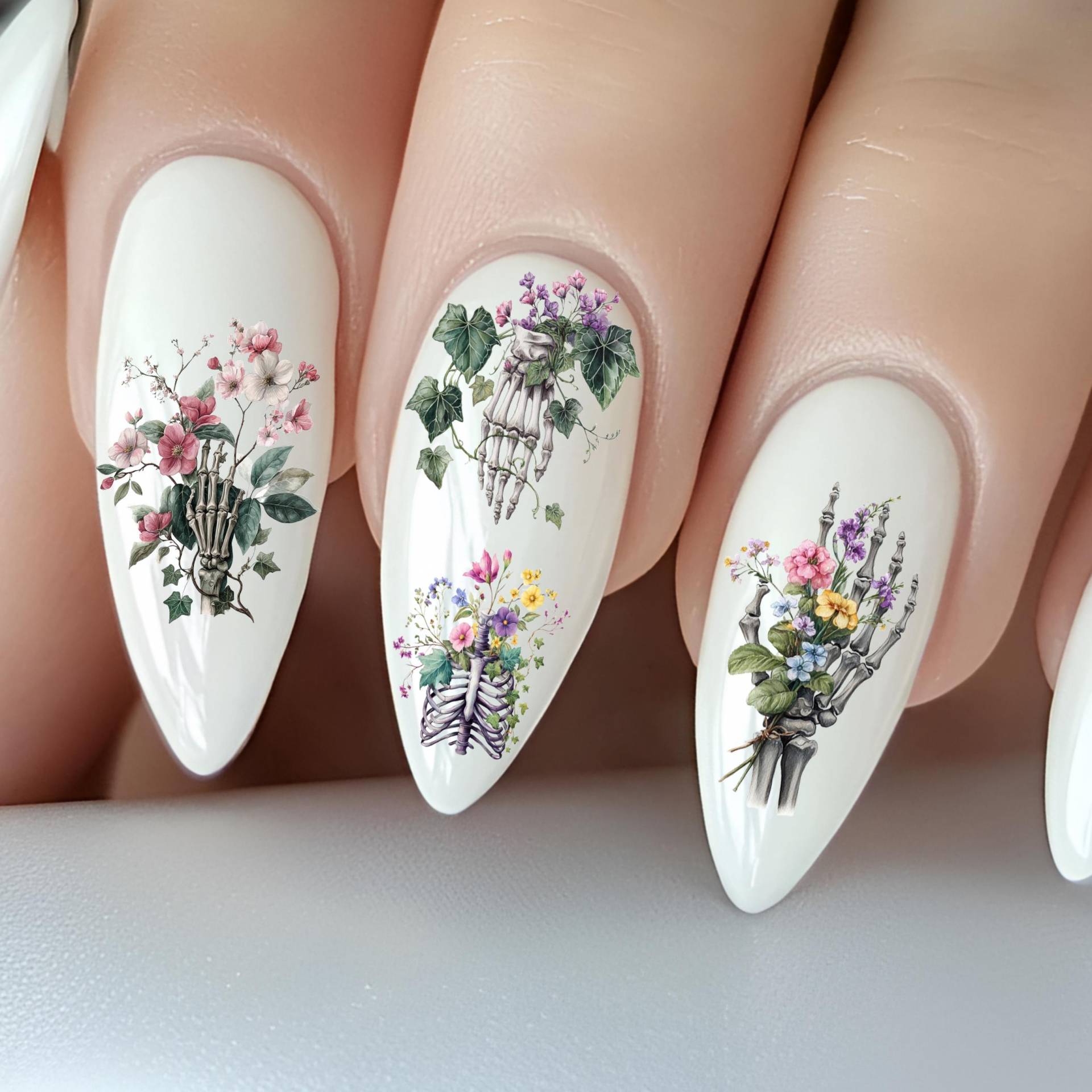Blumen Gothic Schädel Wasser Nagelsticker, Wasserschiebe Stickers Nägel, Knochen, Efeu Und Blumen, Blumenranken Blumen Gothic Schädel Wasser Nagelsticker, Wasserschiebe Stickers Nägel, Knochen, Efeu Und Blumen, Blumenranken von Etsy - TheArtofNaildesign