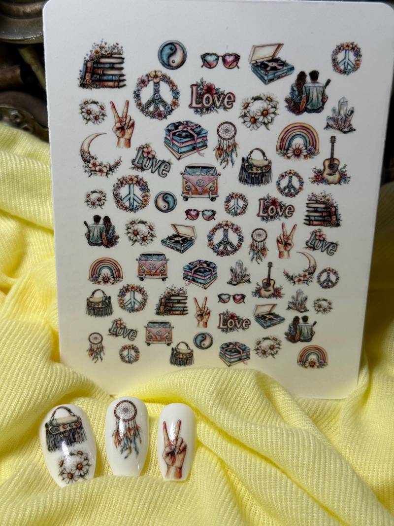 Boho Hippie Wasser Nagelsticker, Wasserschiebe Abziehbild, Nailart Stickers 70Er Jahre, Retro, Peace von Etsy - TheArtofNaildesign