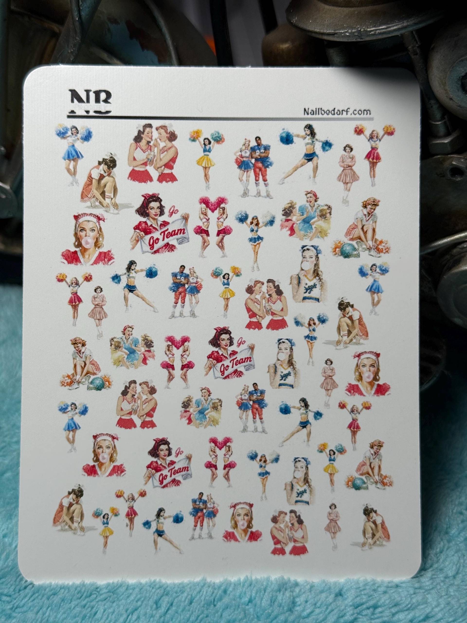 Cheerleader Nagel Sticker Old-School - Nagelsticker Wasserschiebe Stickers Nailart Wassernagel Antike Cheerleader von Etsy - TheArtofNaildesign