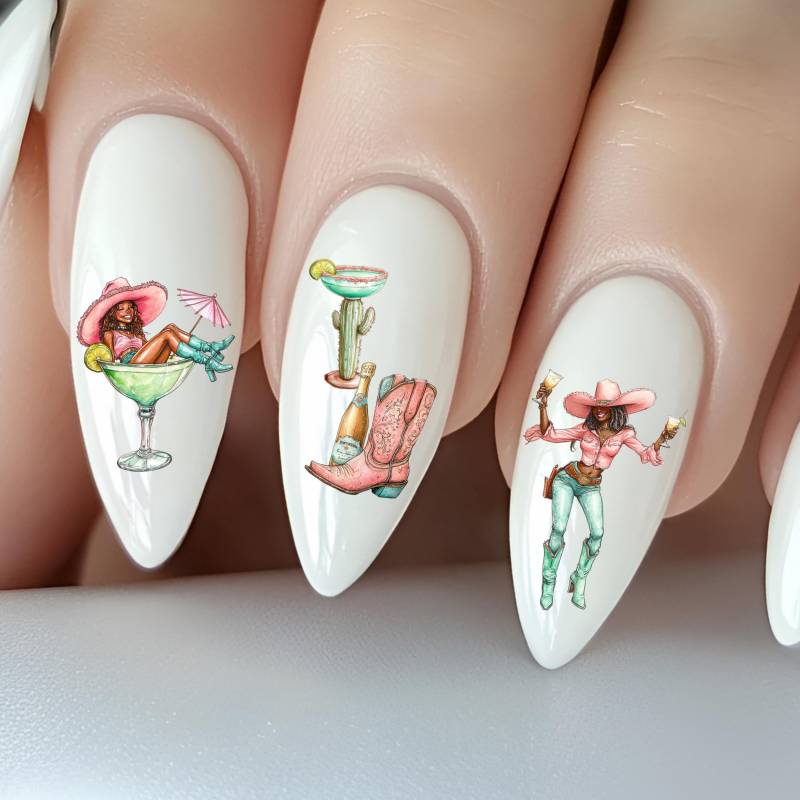 Cocktail Western Party Wasser Nagelsticker, Wasserschiebe Sticker Nägel Country Girls, Hufeisen von Etsy - TheArtofNaildesign