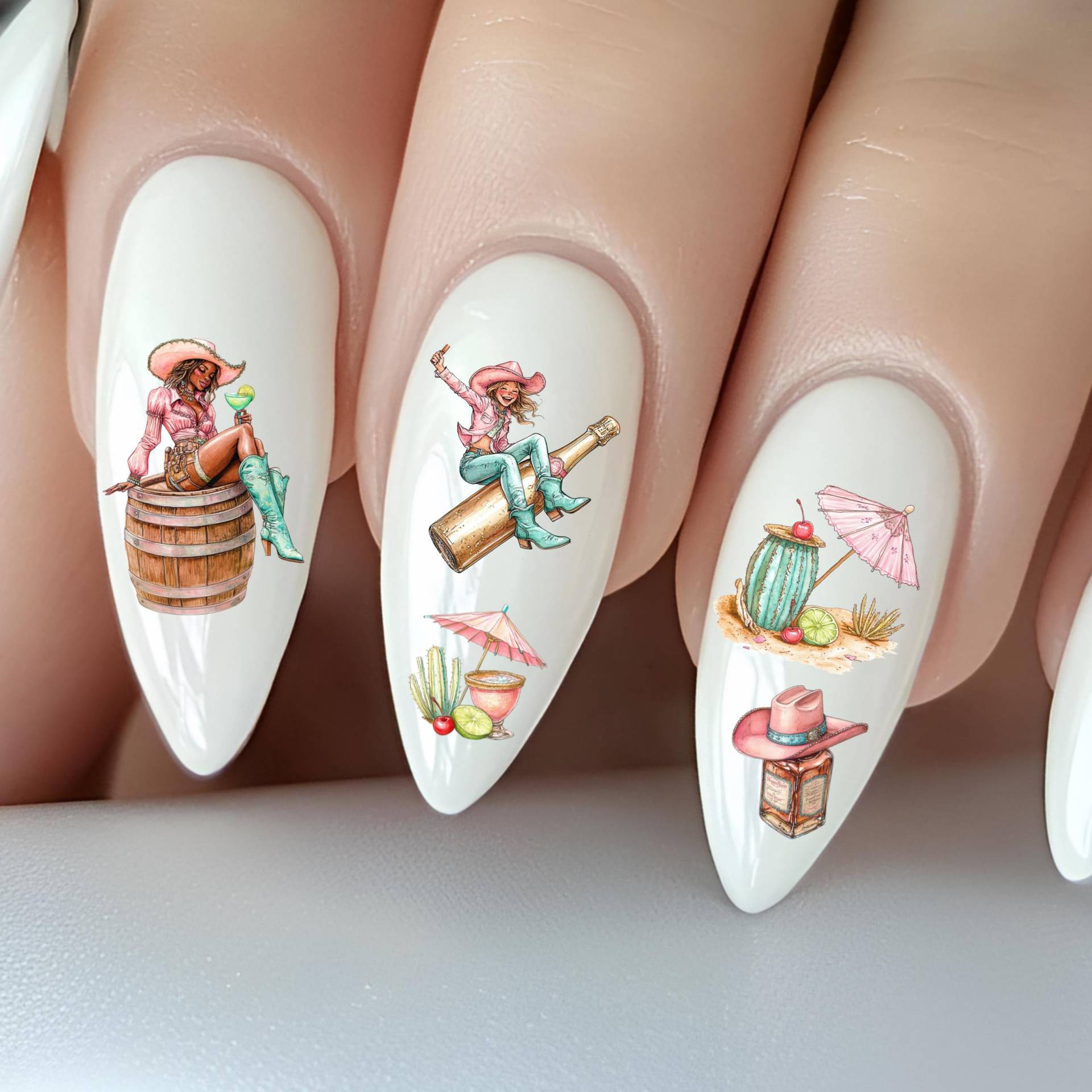 Cocktail Western Party Wasser Nagelsticker, Wasserschiebe Sticker Nägel Country Girls, Hufeisen von Etsy - TheArtofNaildesign