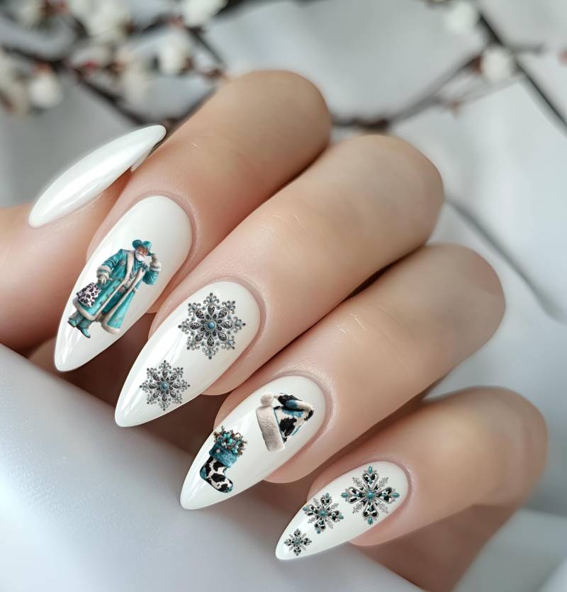 Country Weihnachtsnägel Wasserschiebefolie Cowboy Türkis Winter Weihnachten, Schneeflocke, Weihnachtsmütze, Kuhmuster, Stiefel von Etsy - TheArtofNaildesign