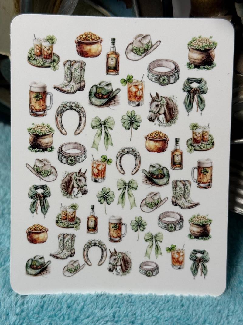Cowgirl Sant Patrick Day Nailart Wasserschiebe Stickers Für Nägel, Nagelsticker Kleeblatt von Etsy - TheArtofNaildesign