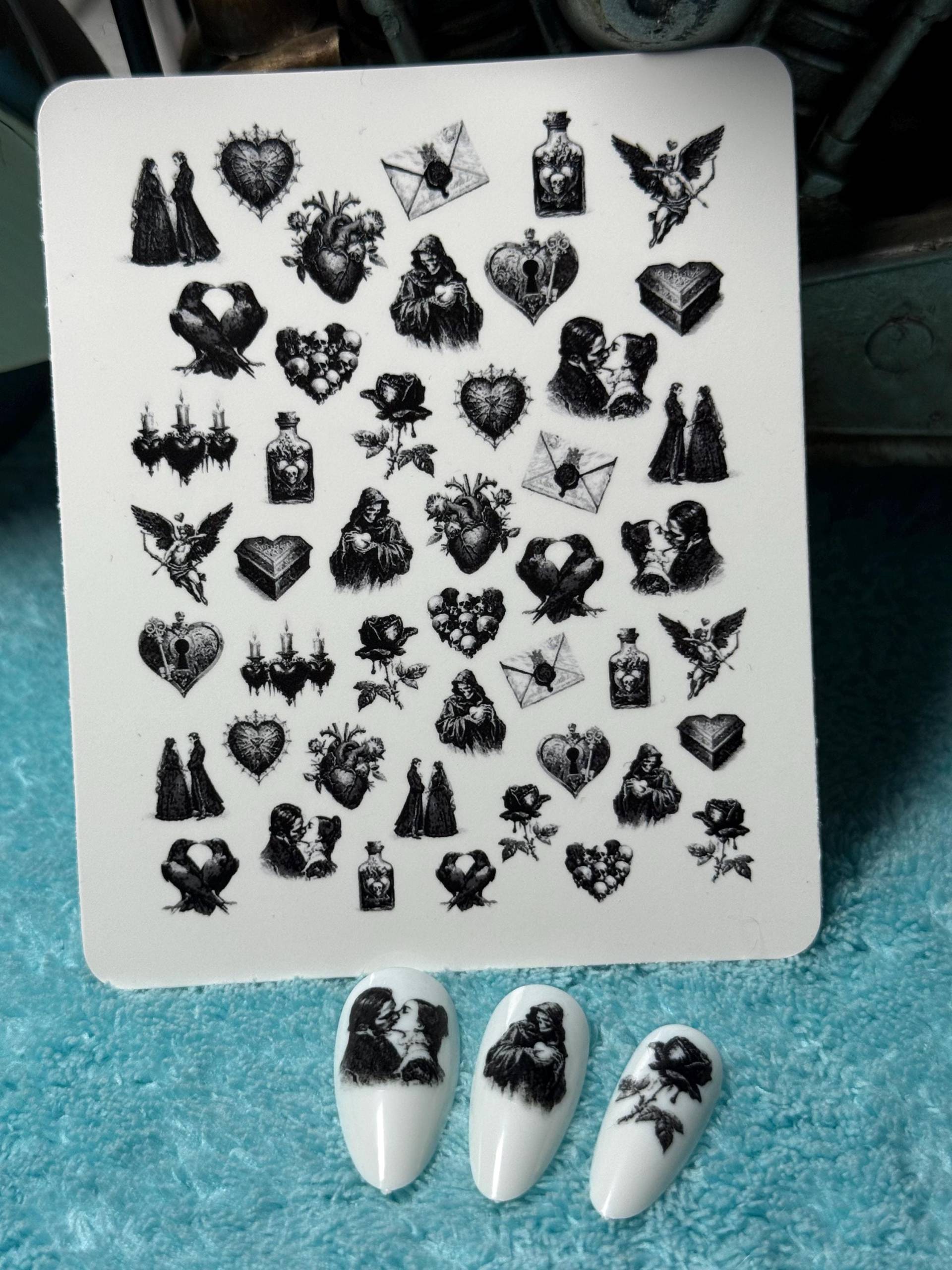 Dunkle Liebe Wasser Nagelsticker, Wasserschiebe Sticker Für Nägel, Nailart Stickers Gothic Valentinstag, Old School Dunkle Liebe Wasser Nagelsticker, Wasserschiebe Sticker Für Nägel, Nailart Stickers Gothic Valentinstag, Old School von Etsy - TheArtofNaildesign