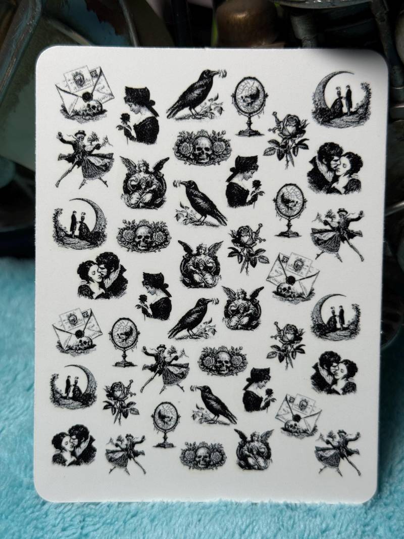 Dunkle Romantik Nailart Wasserschiebe Stickers Für Nägel, Nagelsticker Gothic Love von Etsy - TheArtofNaildesign