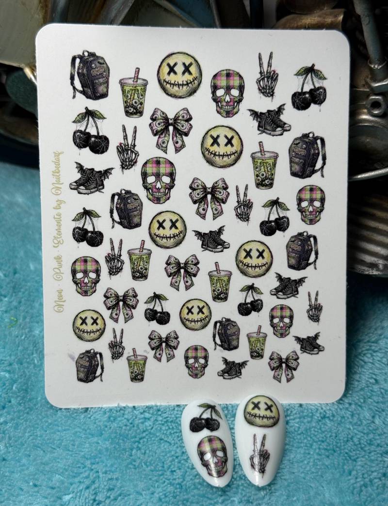 Elemente, Emo Nailart Wasserschiebe Stickers Für Nägel, Nagelsticker Punk Schädel von Etsy - TheArtofNaildesign