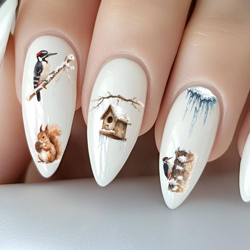 Frostiger Winter Wasser Nagelsticker, Wasserschiebe Sticker Für Nägel, Walderdbeeren, Obst, Beere, Wald, Waldtiere, Verschneite Bäume von Etsy - TheArtofNaildesign