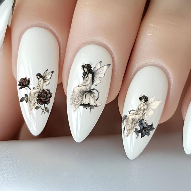 Gohtic Feen Wasser Nagelsticker, Wasserschiebe Stickers Nägel, Vintage Gothic Blumen, Elfen von Etsy - TheArtofNaildesign